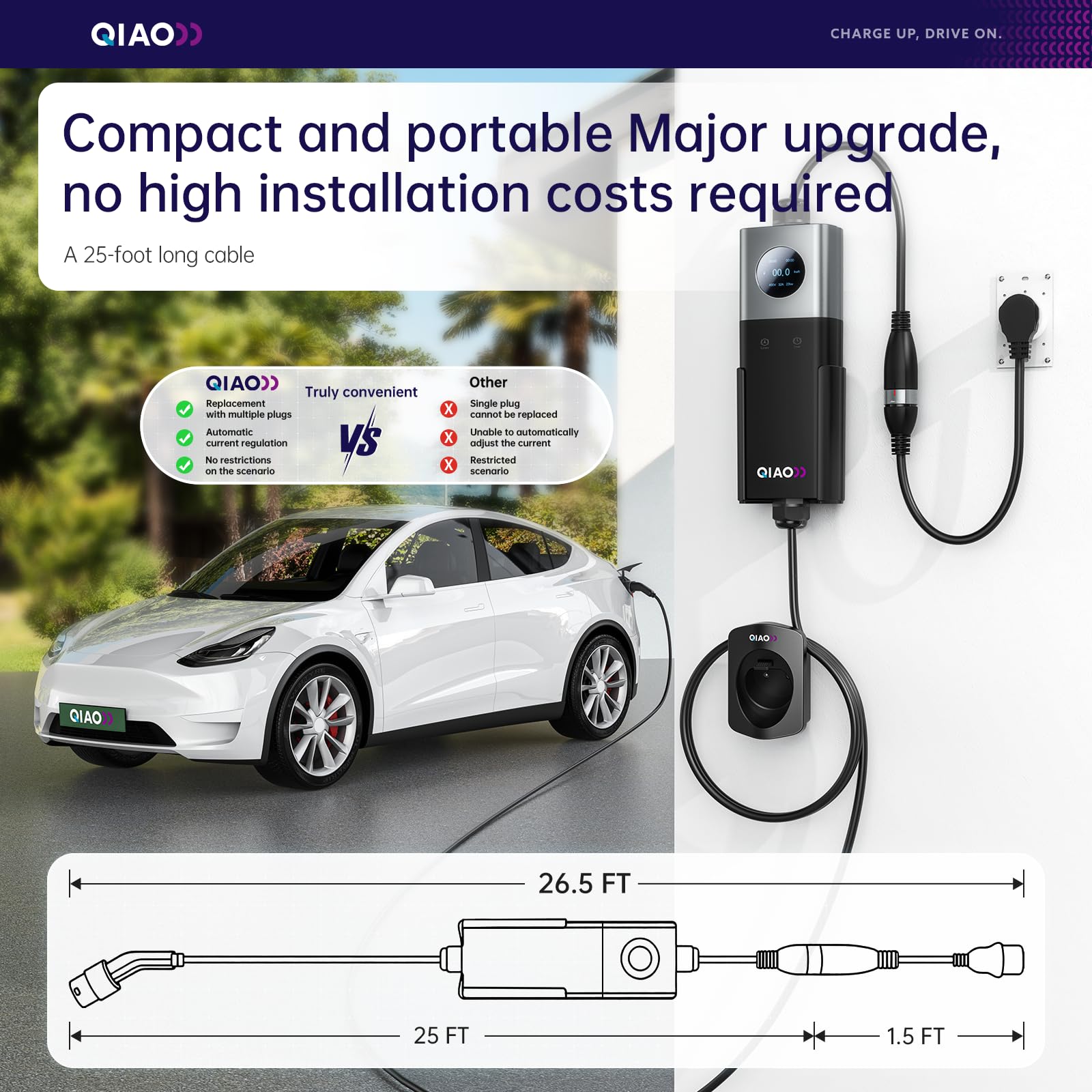 QIAO Level 2 EV Charger SAE J1 - đánh giá và giá Portable Ev Charger