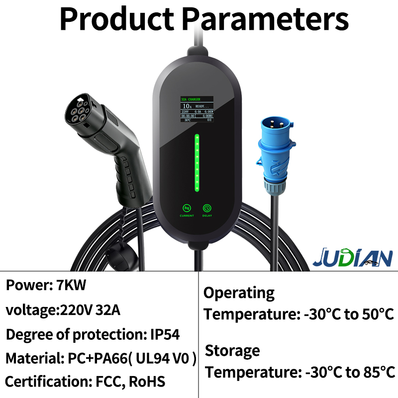 7KW Portable Electric Vehicle  - đánh giá và giá Portable Ev Charger 32A Type 2 Cee Plug